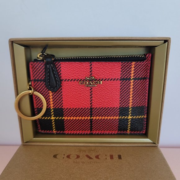 COACH Novelty Plaid Print Mini Skinny ID Case In Coated Canvas– Red Multi⭐ - Picture 13 of 15